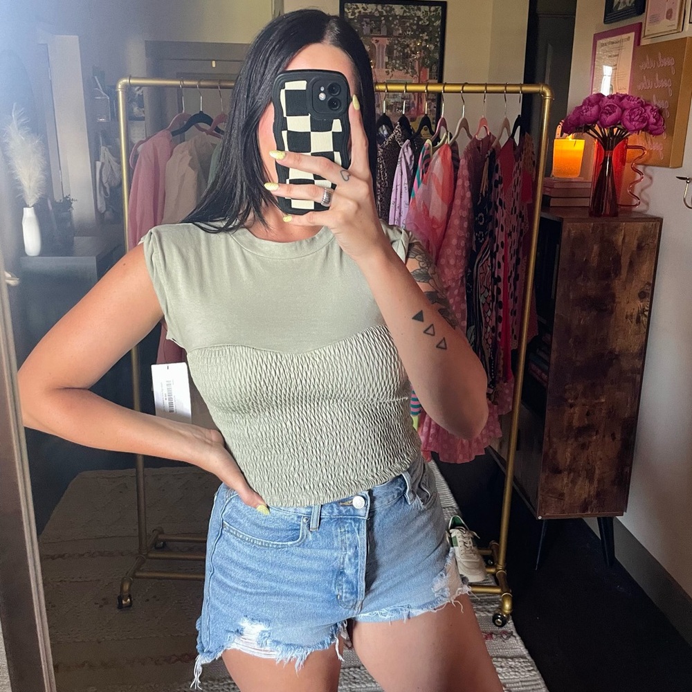 NEW Mable Olive Smocked Crop Top
